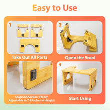 Load image into Gallery viewer, Foldable Bamboo Toilet Stool for Bathroom – Poop Stool for Adults & Kids,Adjustable 7-9 Inches with Non-Slip Layer, Improves Posture & Comfort (Primary)