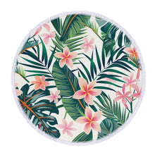 Load image into Gallery viewer, AUUXVA Round Tablecloth 60 Inch Palm Leaf Flower Washable Table Cover with Lace Trim, Kitchen Circle Tables Cloth for Party Dining Table Top Wedding Home Decor(Tropical Flowers)