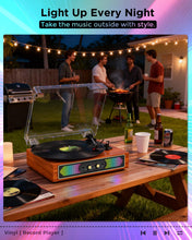 Load image into Gallery viewer, Bluetooth Record Player with RGB Lights, 3-Speed Belt-Drive Turntable with Built-in Stereo Speakers, Bass/Treble Control, Auto Stop, AUX in/Out, RCA Out, Retro Wood Vinyl Player for Home & Gift Use