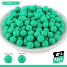 Load image into Gallery viewer, Kovict 145pcs Silicone Beads, 15mm Silicone Beads for Keychain Making, Pens Bracelet Necklace DIY Crafts(Dark Green)