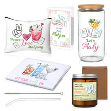Load image into Gallery viewer, LemonRoad 5 Pcs Mahjong Party Gifts Set Cocktail Dish Towel Cosmetic Bag Funny Scented Candle Greeting Card Glass Tumbler Cup for Mahjong Lover Women Mom Grandma Birthday Travel Game Night