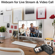 Load image into Gallery viewer, kimire Video Camera Camcorder Digital Camera Recorder Full HD 1080P 15FPS 24MP 3.0 Inch 270 Degree Rotation LCD 16X Digital Zoom Camcorder Camera with 2 Batteries(Black)