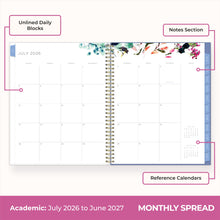 Load image into Gallery viewer, Blue Sky Kelly Ventura 2026-2027 Weekly and Monthly Academic Year Student Planning Calendar, July 2026 - June 2027, 8.5" x 11", Flexible Cover, Wirebound, Laminated Tabs, Storage Pocket, Magnetic & Snap In Book Marks, Includes Stickers, Blooming