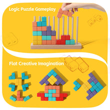 Load image into Gallery viewer, BESTAMTOY Wooden Russian Building Blocks Puzzle Brain Teasers Toy Colorful Spatial Concepts Learning Game with Wooden Base and Pegs Educational STEM Toy for Kids