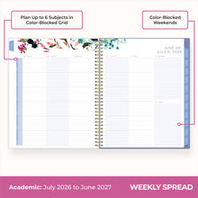 Load image into Gallery viewer, Blue Sky Kelly Ventura 2026-2027 Weekly and Monthly Academic Year Student Planning Calendar, July 2026 - June 2027, 8.5" x 11", Flexible Cover, Wirebound, Laminated Tabs, Storage Pocket, Magnetic & Snap In Book Marks, Includes Stickers, Blooming