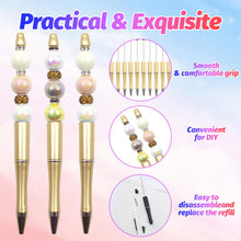 Load image into Gallery viewer, DASTTUIS 150 Pieces DIY Beadable Pen Kit – 50 Plastic Ballpoint Pens with Refills & Bags – School Supplies, Office Accessories & Decorative Items for Students & Teachers (Gold)