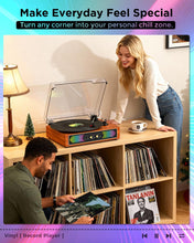 Load image into Gallery viewer, Bluetooth Record Player with RGB Lights, 3-Speed Belt-Drive Turntable with Built-in Stereo Speakers, Bass/Treble Control, Auto Stop, AUX in/Out, RCA Out, Retro Wood Vinyl Player for Home & Gift Use