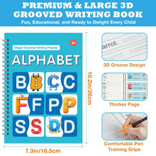 Load image into Gallery viewer, Hoarecal Magic Grooved Writing Practice Book for Kids Ages 3–8, 6 Reusable Handwriting Practice Books with 6 Pens, 12 Refills, 3 Soft Grips, Preschool Learning Activities Gifts for Boys and Girls