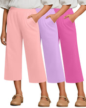 Load image into Gallery viewer, LessonZoo 3 Pack Girls' Capri Pants with Pockets Wide Legs Elastic Waist Capris Yoga Workout Lounge Pants Casual Sweatpants(Pink, Lavender, Peach Pink,13-14 Years)