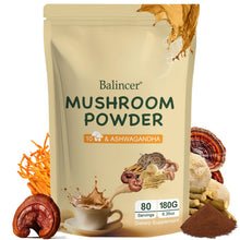 Load image into Gallery viewer, Balincer Mushroom Powder Supplement with 10 Mushrooms and Ashwagandha - Support Immunity, Gut Health & Stress Relief, 6.35 oz (80 Servings)