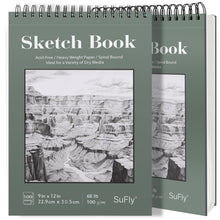 Load image into Gallery viewer, SuFly 9"x12" Drawing Paper, Pack of 2, 100 Sheets Each, Top Spiral Sketch Pad, 68lb/100gsm, White.