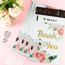 Load image into Gallery viewer, RUSPEPA 6x9 inches Poly Mailers Shipping Bags Thank You Notes Flowers Surrounded White Poly Mailers 2.3 Mil Heavy Duty Self Seal Mailing Envelopes - 100 Pack