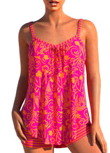 Load image into Gallery viewer, MODLILY Two Piece Flowy Tankini Swimsuits for Women, Graffiti Print Curved Hem Tank Top with Boyshorts Hot Pink