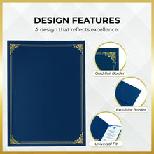 Load image into Gallery viewer, 120 Pcs Certificate Holders Bulk, Navy Blue Diploma Covers Gold Foil Border, Document Covers for Letter Size 8.5x11 Award Certificates, Cardstock, Document Papers, Graduation