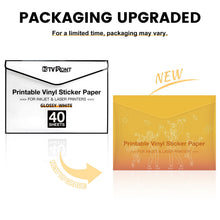 Load image into Gallery viewer, HTVRONT Printable Vinyl for Inkjet Printer & Laser Printer - 40 Pcs Glossy White Inkjet Printable Vinyl Sticker Paper, 8.5"x11"
