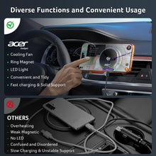 Load image into Gallery viewer, acer Qi2.2 25W for MagSafe Car Mount Charger, Wireless Car Charger with Cooling Fan & Backlight, Vent Phone Mount with 45W Car Adapter, 360°Rotation Magnetic Phone Holder for iPhone 17/16/15/14/13