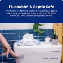 Load image into Gallery viewer, Squatty Potty Flushable Wipes - 3 Pack (150 Total Wipes) - 99% Water & Plant-Based - Green Tea, Cucumber & Aloe Spa Scent - pH Balanced - Septic Safe Adult Wet Wipes