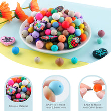 Load image into Gallery viewer, Lovyomi 150pcs 15mm Silicone Beads for Keychain Making Mix Color Round Beads for Pens and Bracelet Crafts(Blue)