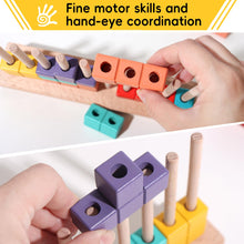 Load image into Gallery viewer, BESTAMTOY Wooden Russian Building Blocks Puzzle Brain Teasers Toy Colorful Spatial Concepts Learning Game with Wooden Base and Pegs Educational STEM Toy for Kids
