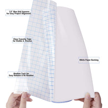 Load image into Gallery viewer, JANDJPACKAGING Transfer Tape for Vinyl - 12” x 50 FT w/Blue Alignment Grid for Adhesive Vinyl - Medium Tack Vinyl Transfer Tape for Silhouette Cameo