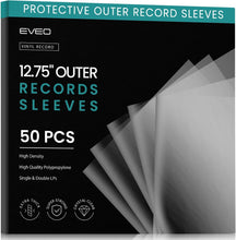 Load image into Gallery viewer, EVEO 50 Vinyl Record Sleeves Outer – Crystal Clear Outer Vinyl Sleeves LP Album Covers 12.75"x12.75" | Perfect Fit Protective 3 Mil Protection for Single & Double LPs - Archival Standard