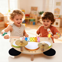 Load image into Gallery viewer, Kids Drum Set, Montessori Musical Instruments for Toddlers 1-6, Wooden Toys Montessori Music Table, Xylophone Drum Kit, Birthday for Boys Girls
