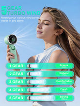 Load image into Gallery viewer, KIMWIND Portable Handheld Turbo Fan, 5 Gear Wind, Battery Operated, Up to 13 Working Hours Rechargeable Fan, 3 IN 1 Hand Fans with Air Turbo Tech Cooling Fan for for Travel, Beach, Outdoor - Green