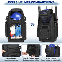 Load image into Gallery viewer, SunForMorning Rolling Baseball Bag with Wheels, Softball Catchers Gear Bags for 4 Bats, Portable Baseball Catcher Bag with Shoe Compartment, Holds All Softball Baseball Equipment, Black