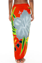 Load image into Gallery viewer, SHU-SHI Sarong for Women Hand-Painted Floral Pareo Beach Cover Up with Coconut Clip for Swimsuits & Resort Vacations Orange
