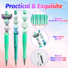 Load image into Gallery viewer, DASTTUIS 150 Pieces DIY Beadable Pen Kit – 50 Plastic Ballpoint Pens with Refills & Bags – School Supplies, Office Accessories & Decorative Items for Students & Teachers (Cyan)