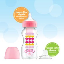 Load image into Gallery viewer, Dr. Brown’s Anti-Colic Options+ Wide-Neck Sippy Bottle Starter Kit, 9oz/270mL, with Level 3 Medium-Fast Flow Nipple and Soft 100% Silicone Sippy Spout, Pink, BPA Free, 6m+, 2 Pack