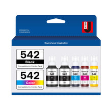 Load image into Gallery viewer, JETSIR 542 Pigment Ink Refill Bottle ET-5150 ET-5170 ET-5850 ET-5800 ET-16650 Replacement for 542 Ink Refill Bottles Work with ET-5180 ET-5850 ET-16600 Printer, 2Black Cyan Magenta Yellow