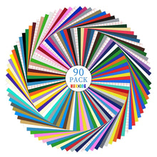 Load image into Gallery viewer, Huaxing Permanent Adhesive Vinyl Bundle - 90 Pack Vinyl Sheets (12”x12”, Glossy, Matte, Metallic) for Most Cutting Machines and Party Decoration, Sticker, Craft Cutter, Car Decal