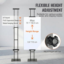 Load image into Gallery viewer, TZDTMEOS Poster Stand, Adjustable Height Up to 75", Double-Sided Heavy Duty Pedestal Sign Holder, Floor Standing Sign Holder Banner Stand with Shock-absorbing Base for Display, for Board and Foam, Black