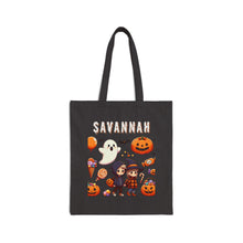 Load image into Gallery viewer, Custom Customize Trick-or-Treat Halloween Kids Hoodie Cotton Canvas Tote Bag 15" x 16" Spooky Ghost, Jack-O-Lantern,  Candy Cones Candy