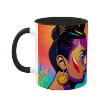 Load image into Gallery viewer, Colors of Africa Pop Art Colorful #9 AI 11oz Black Accent Coffee Mug
