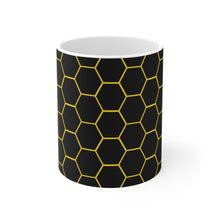 Load image into Gallery viewer, Beehive Honeycomb Pattern Yellow & Black Ceramic Mug 11oz Design Wrap-a-round