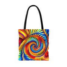Load image into Gallery viewer, Earth Spiral Tye Dye Swirls and Ripples Tote Bag AI Artwork 100% Polyester #11