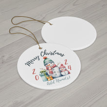 Load image into Gallery viewer, Personalize White Ceramic Ornament Watercolor Snow Girls 3" x 3"