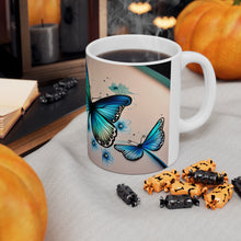 Load image into Gallery viewer, March Aquamarine Birth Month Colors Fairies & Butterflies #4 Mug 11oz mug AI-Generated Artwork