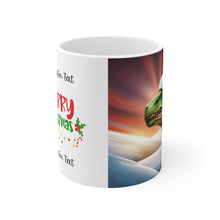 Load image into Gallery viewer, Personalized Dinosaur Raptor Rocks Christmas Santa Red Hat Ceramic Mug 11oz design #4 Custom