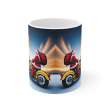 Load image into Gallery viewer, Rudolph on Holiday Cycling Santa Ceramic Mug 11oz Design #4
