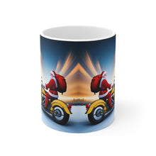 Load image into Gallery viewer, Rudolph on Holiday Cycling Santa Ceramic Mug 11oz Design #4