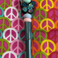 Load image into Gallery viewer, Blue green butterfly beaded custom Handmade Beaded Pen