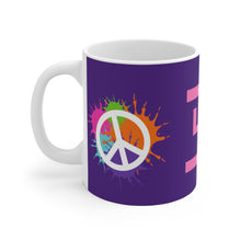 Load image into Gallery viewer, Pastel Because Love Matters, Peace Splash Peace Fingers Purple 11oz Coffee Mug Wrap-a-round Design
