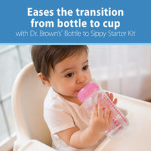 Load image into Gallery viewer, Dr. Brown’s Anti-Colic Options+ Wide-Neck Sippy Bottle Starter Kit, 9oz/270mL, with Level 3 Medium-Fast Flow Nipple and Soft 100% Silicone Sippy Spout, Pink, BPA Free, 6m+, 2 Pack