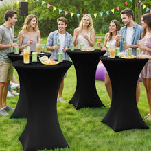 Load image into Gallery viewer, Moosfor Spandex Cocktail Table Covers 2 Pack, Elastic Fitted Stretch Table Cloth, Round High Top Tablecloths for Bar, Party, Pub, Wedding & Banquet (Black, 32x43 Inch)