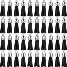 Load image into Gallery viewer, 200 Pieces Keychain Tassels Faux Suede Leather Tassel Pendants Keychain Decoration Tassels with Loop for DIY Crafts Making Supplies (Black)