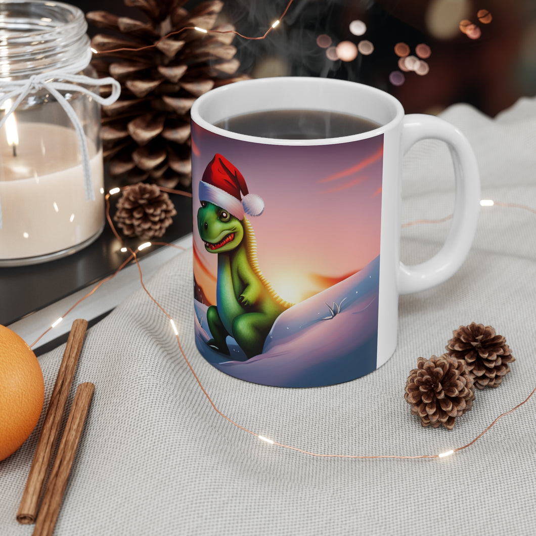 Personalized Dinosaur Raptor Rocks Christmas Santa Red Hat Ceramic Mug 11oz Design #3 Custom