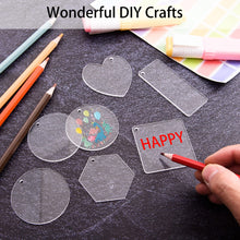 Load image into Gallery viewer, 250 Pieces Clear Acrylic Keychain Blanks Transparent Acrylic Rectangle Square Circle Heart Hexagon Shaped Keychain Blanks with Hole Clear Acrylic Ornament Blanks for DIY Crafts Projects Holiday Decor